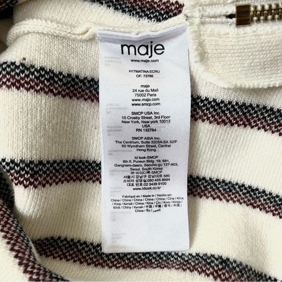 Maje Matina Jacquard Wool Blend Knit Boxy Striped Turtleneck in Ecru Size Small - Picture 7 of 14